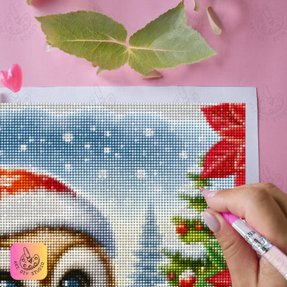 DIY Owl Christmas Diamond Painting Kit Product Image Artdiystudio.com
