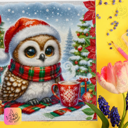 DIY Owl Christmas Diamond Painting Kit Product Image Artdiystudio.com