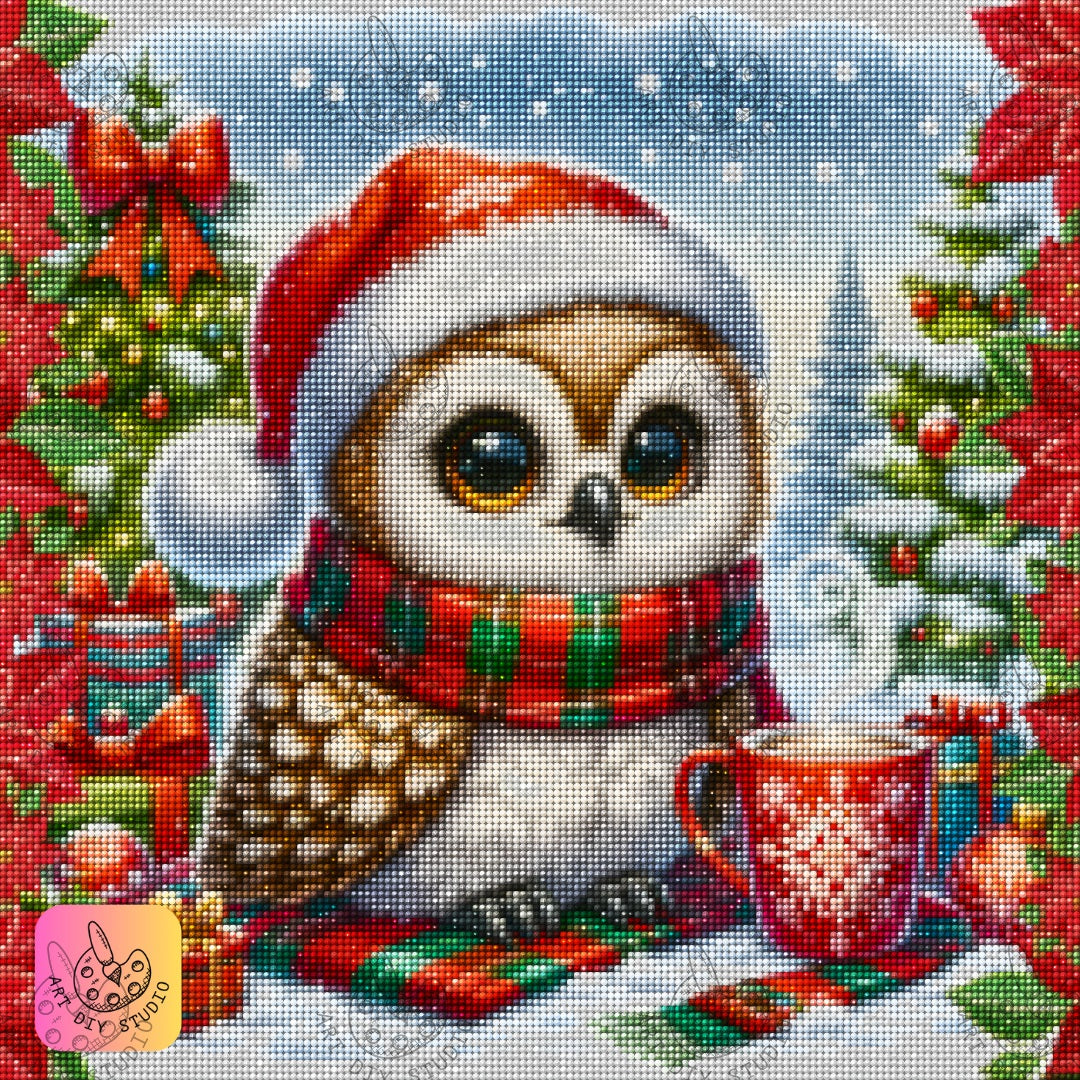 DIY Owl Christmas Diamond Painting Kit Product Image Artdiystudio.com