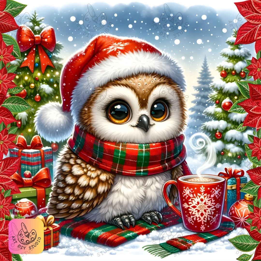 DIY Owl Christmas Diamond Painting Kit Product Image Artdiystudio.com