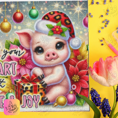 DIY Piglet Christmas Diamond Painting Kit Product Image Artdiystudio.com
