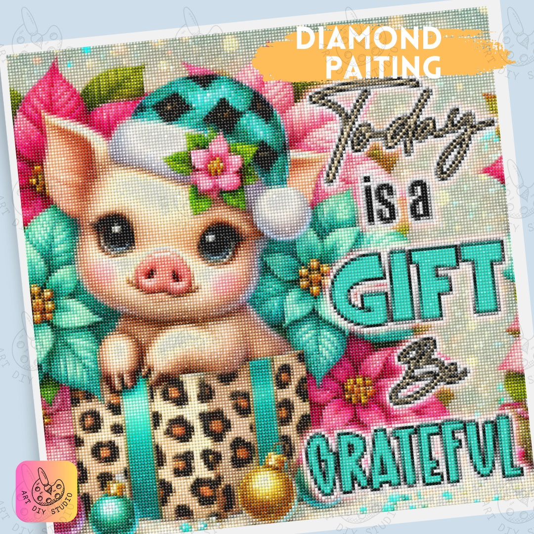 DIY Piglet Gratitude Diamond Painting Kit Product Image Artdiystudio.com