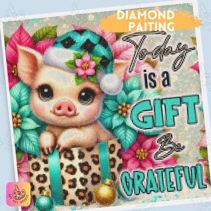 DIY Piglet Gratitude Diamond Painting Kit Product Image Artdiystudio.com