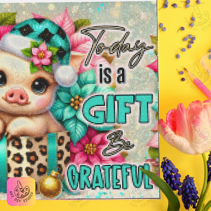 DIY Piglet Gratitude Diamond Painting Kit Product Image Artdiystudio.com