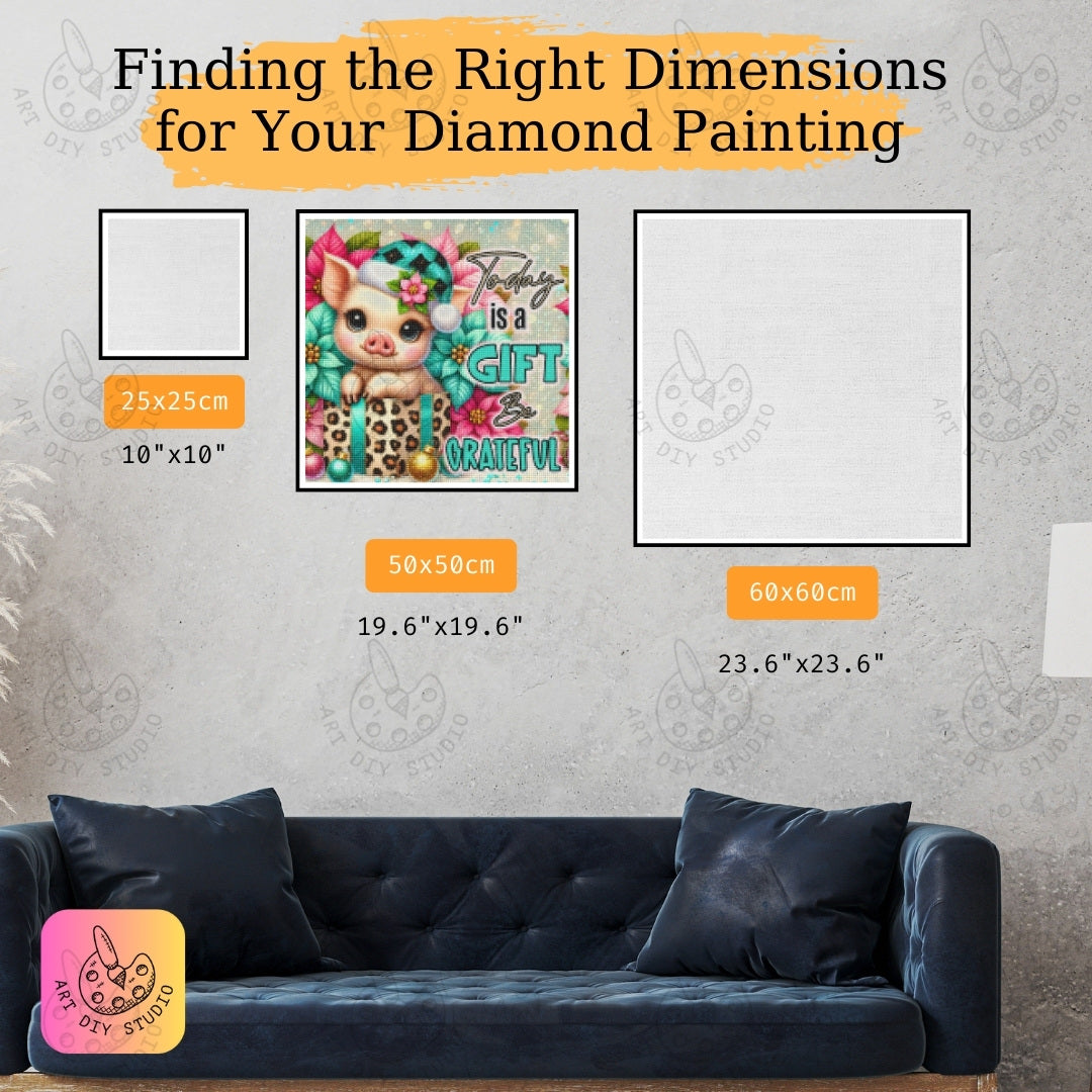DIY Piglet Gratitude Diamond Painting Kit Product Image Artdiystudio.com