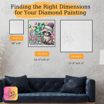 DIY Raccoon Christmas Diamond Painting Kit Product Image Artdiystudio.com
