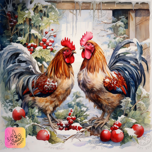 DIY Rooster Winter Diamond Painting Kit Product Image Artdiystudio.com