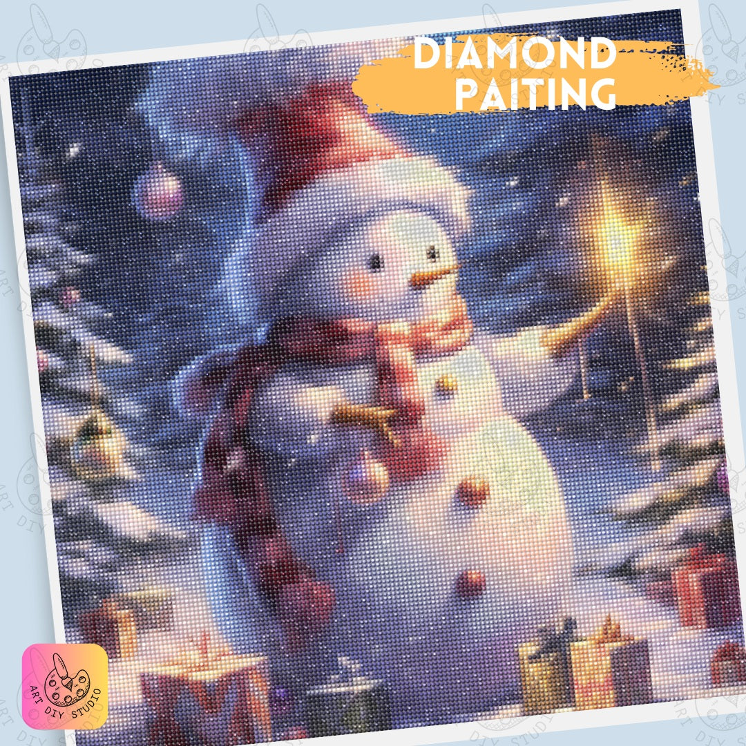 DIY Snowman Winter Diamond Painting Kit Product Image Artdiystudio.com