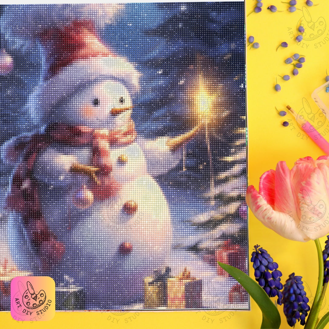 DIY Snowman Winter Diamond Painting Kit Product Image Artdiystudio.com