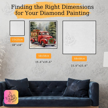 DIY Vintage Red Truck Christmas Diamond Painting Kit Product Image Artdiystudio.com
