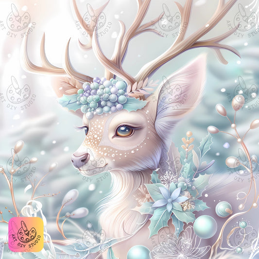 DIY Winter Deer Diamond Painting Kit Product Image Artdiystudio.com