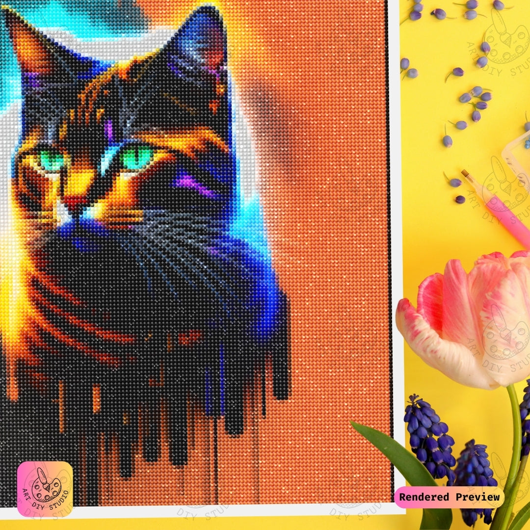 Artdiystudio Electric Paws Diy Diamond Painting Kit A Vibrant Feline Fantasy 3