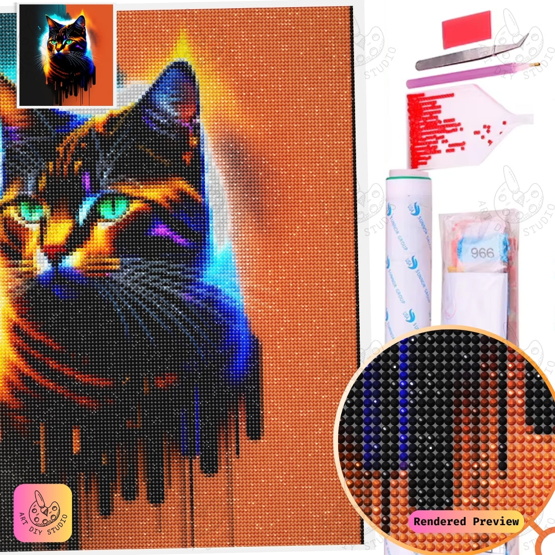 Artdiystudio Electric Paws Diy Diamond Painting Kit A Vibrant Feline Fantasy 5