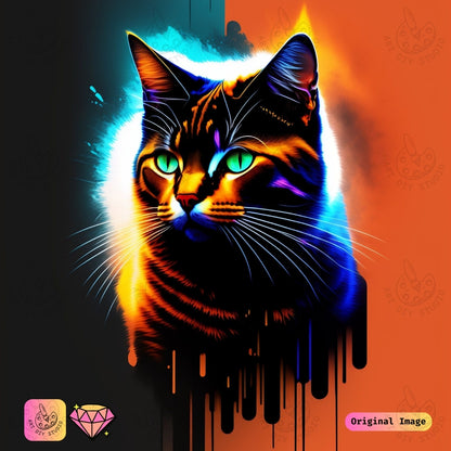 Artdiystudio Electric Paws Diy Diamond Painting Kit A Vibrant Feline Fantasy