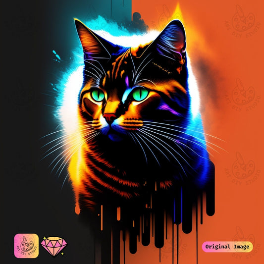 Artdiystudio Electric Paws Diy Diamond Painting Kit A Vibrant Feline Fantasy