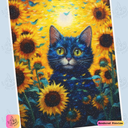 Artdiystudio Electric Paws In Sunflowers Diy Diamond Painting Kit A Cosmic Cat In Bloom 6