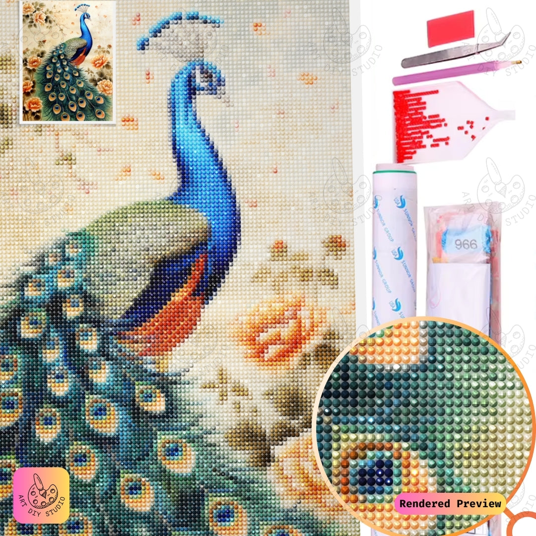 Artdiystudio Elegant Peacock Blossom Diy Diamond Painting Kit Craft Your Timeless Masterpiece 2