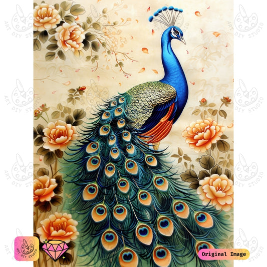 Artdiystudio Elegant Peacock Blossom Diy Diamond Painting Kit Craft Your Timeless Masterpiece 6