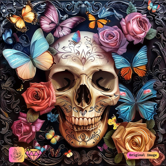 Artdiystudio Enchanted Butterfly Skull Diy Diamond Painting Kit A Symphony Of Elegance And Mystery
