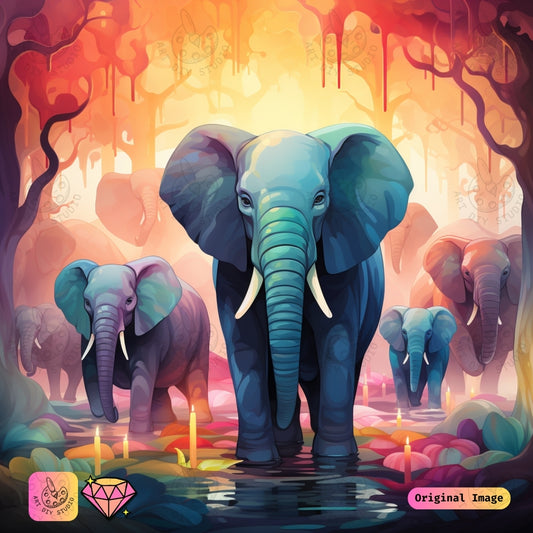 Artdiystudio Enchanted Elephant Gathering Diy Diamond Painting Kit A Magical Celebration Of Art