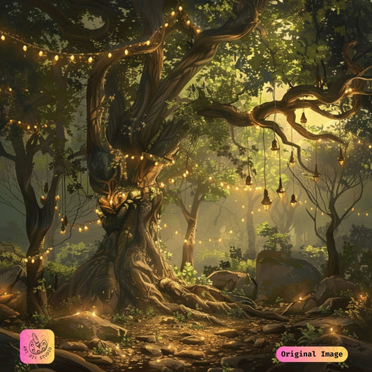 Artdiystudio Enchanted Glade Lights Diy Diamond Painting Kit A Serene Fantasy Vision