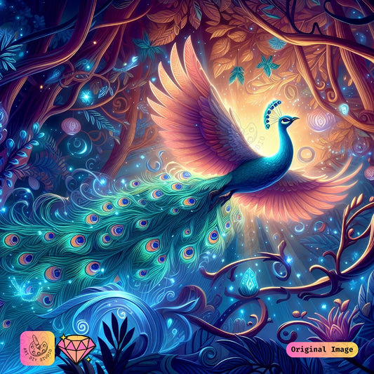 Artdiystudio Enchanted Peacock Flight Diy Diamond Painting Kit A Journey Into Magical Beauty 6