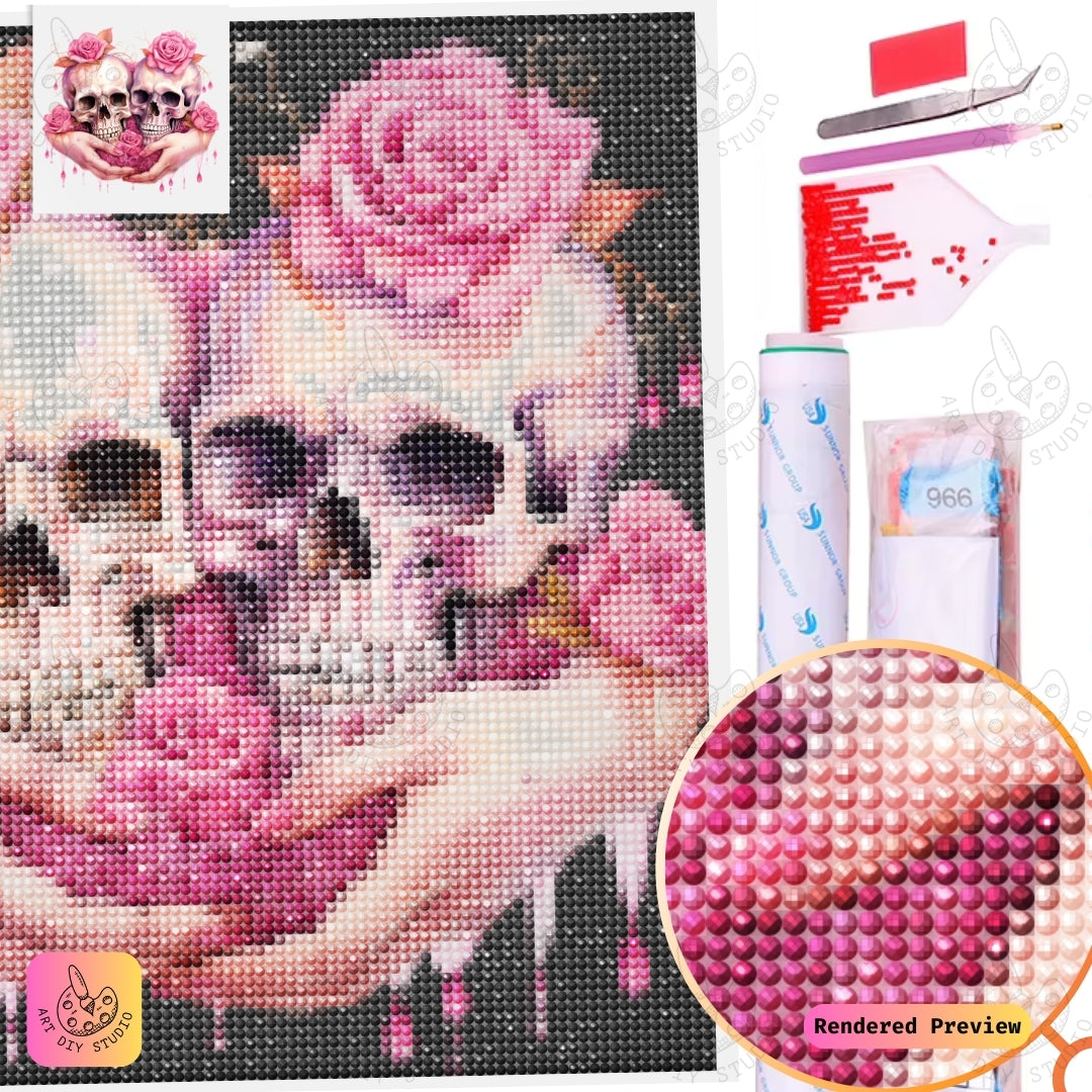Artdiystudio Eternal Rose Skulls Diy Diamond Painting Kit A Tender Embrace Of Love And Beauty 5