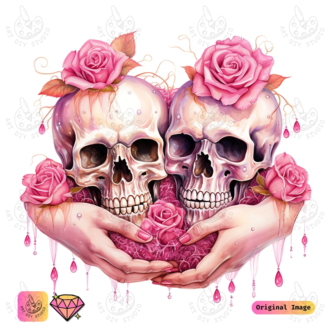 Artdiystudio Eternal Rose Skulls Diy Diamond Painting Kit A Tender Embrace Of Love And Beauty