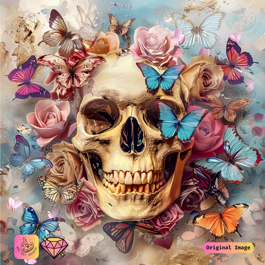 Artdiystudio Ethereal Butterfly Skull Diy Diamond Painting Kit A Harmony Of Light And Elegance