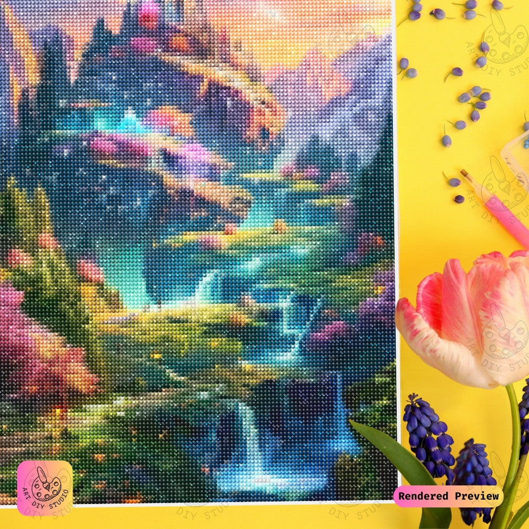 Artdiystudio Fantasy Waterfall Kingdom Diy Diamond Painting Kit A Mystical Journey Into Wonderland 3