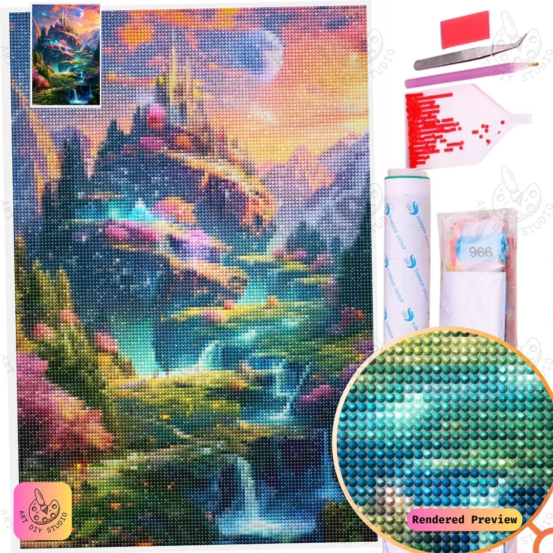 Artdiystudio Fantasy Waterfall Kingdom Diy Diamond Painting Kit A Mystical Journey Into Wonderland 5