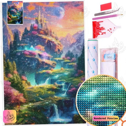 Artdiystudio Fantasy Waterfall Kingdom Diy Diamond Painting Kit A Mystical Journey Into Wonderland 5