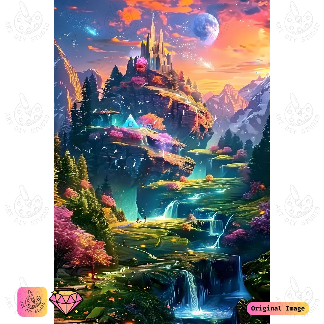Artdiystudio Fantasy Waterfall Kingdom Diy Diamond Painting Kit A Mystical Journey Into Wonderland
