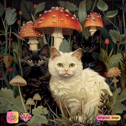 Artdiystudio Feline Forest Whimsy Diy Diamond Painting Kit A Cozy Enchanted Journey
