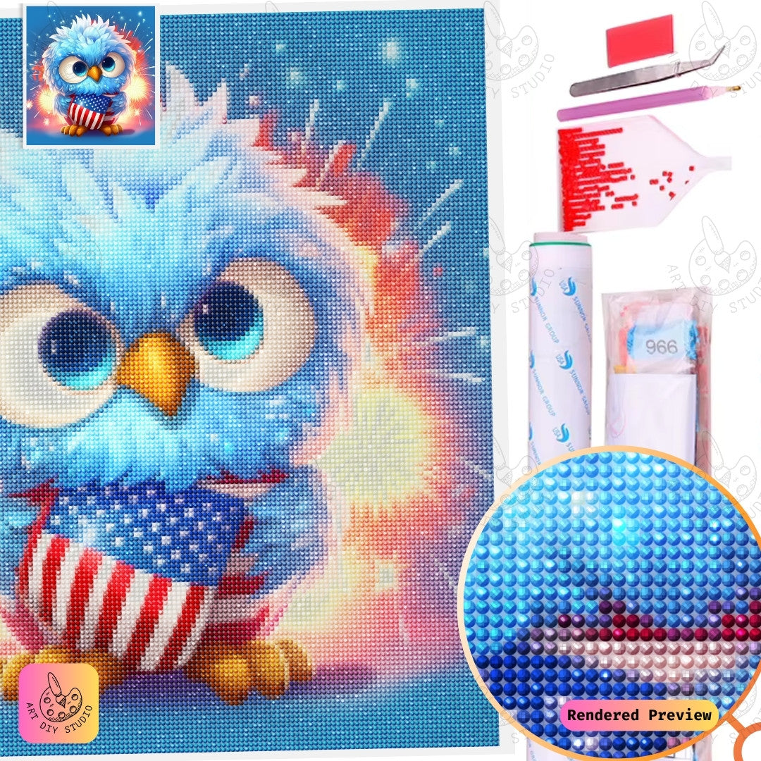 Artdiystudio Festive Fireworks Owl Diy Diamond Painting Kit A Celebration Of Cuteness And Patriotism 2