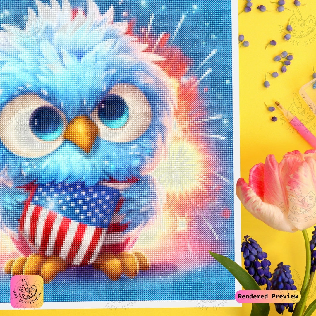 Artdiystudio Festive Fireworks Owl Diy Diamond Painting Kit A Celebration Of Cuteness And Patriotism 4