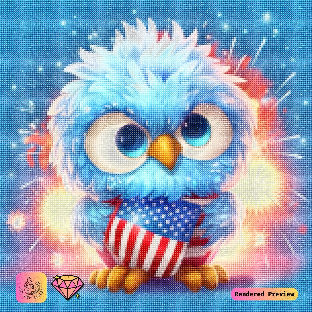 Artdiystudio Festive Fireworks Owl Diy Diamond Painting Kit A Celebration Of Cuteness And Patriotism 5