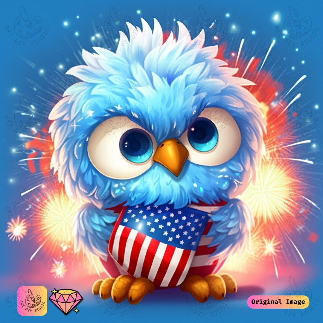 Artdiystudio Festive Fireworks Owl Diy Diamond Painting Kit A Celebration Of Cuteness And Patriotism 6