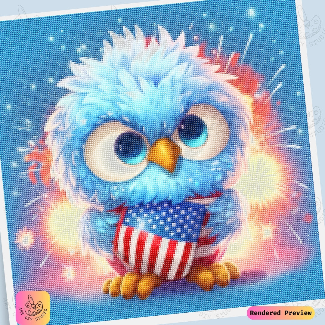 Artdiystudio Festive Fireworks Owl Diy Diamond Painting Kit A Celebration Of Cuteness And Patriotism