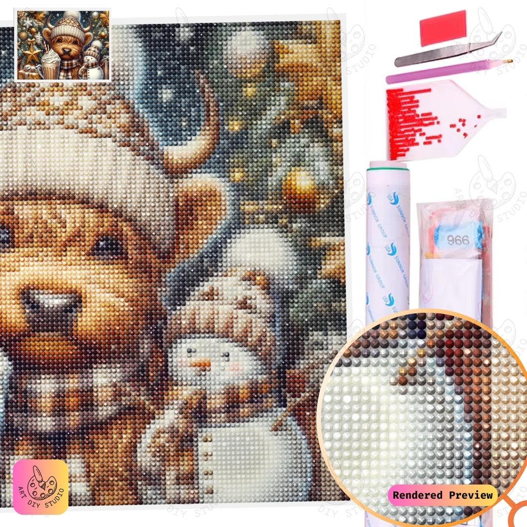 Artdiystudio Festive Furry Joy Diy Diamond Painting Kit Cozy Holiday Cow Art 5