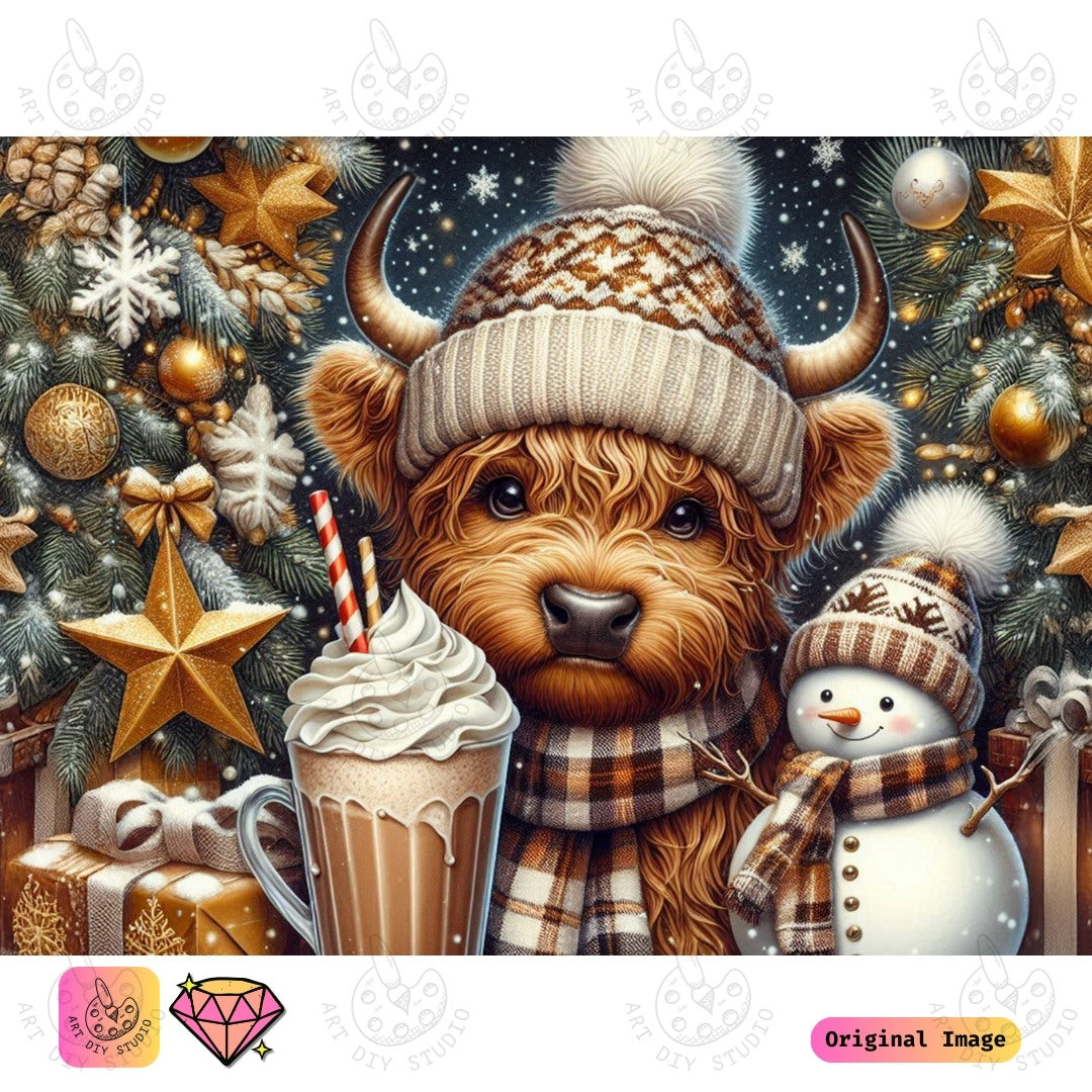 Artdiystudio Festive Furry Joy Diy Diamond Painting Kit Cozy Holiday Cow Art