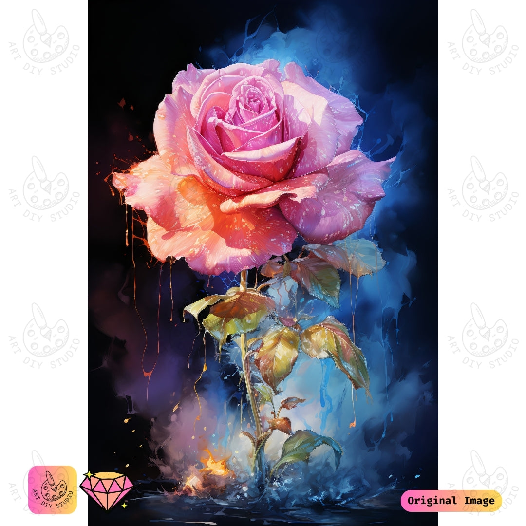 Artdiystudio Fiery Rose Enchantment Diy Diamond Painting Kit A Stunning Floral Masterpiece