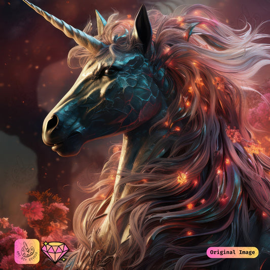 Artdiystudio Firelight Unicorn Majesty Diy Diamond Painting Kit A Dark Fantasy Masterpiece