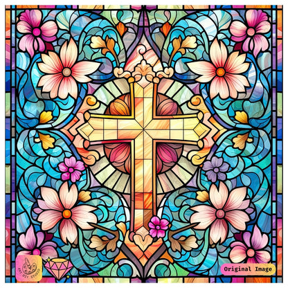Artdiystudio Floral Cross Radiance Diy Diamond Painting Kit Celebrate Sacred Beauty