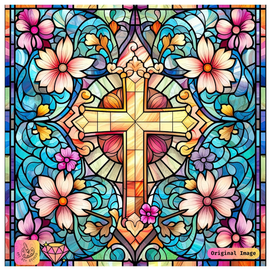 Artdiystudio Floral Cross Radiance Diy Diamond Painting Kit Celebrate Sacred Beauty