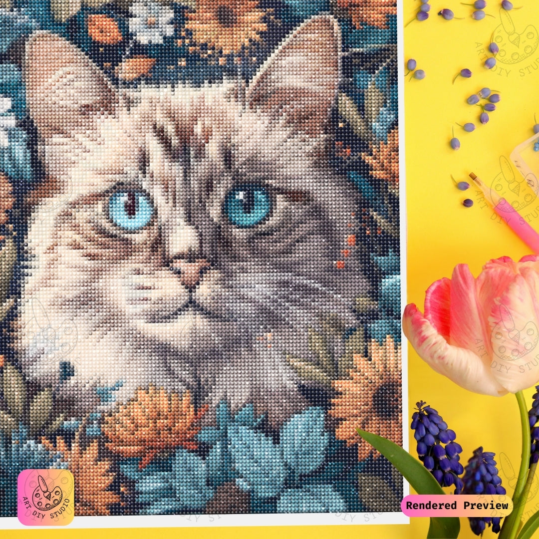Artdiystudio Floral Feline Elegance Diy Diamond Painting Kit A Cozy Artistic Masterpiece 3