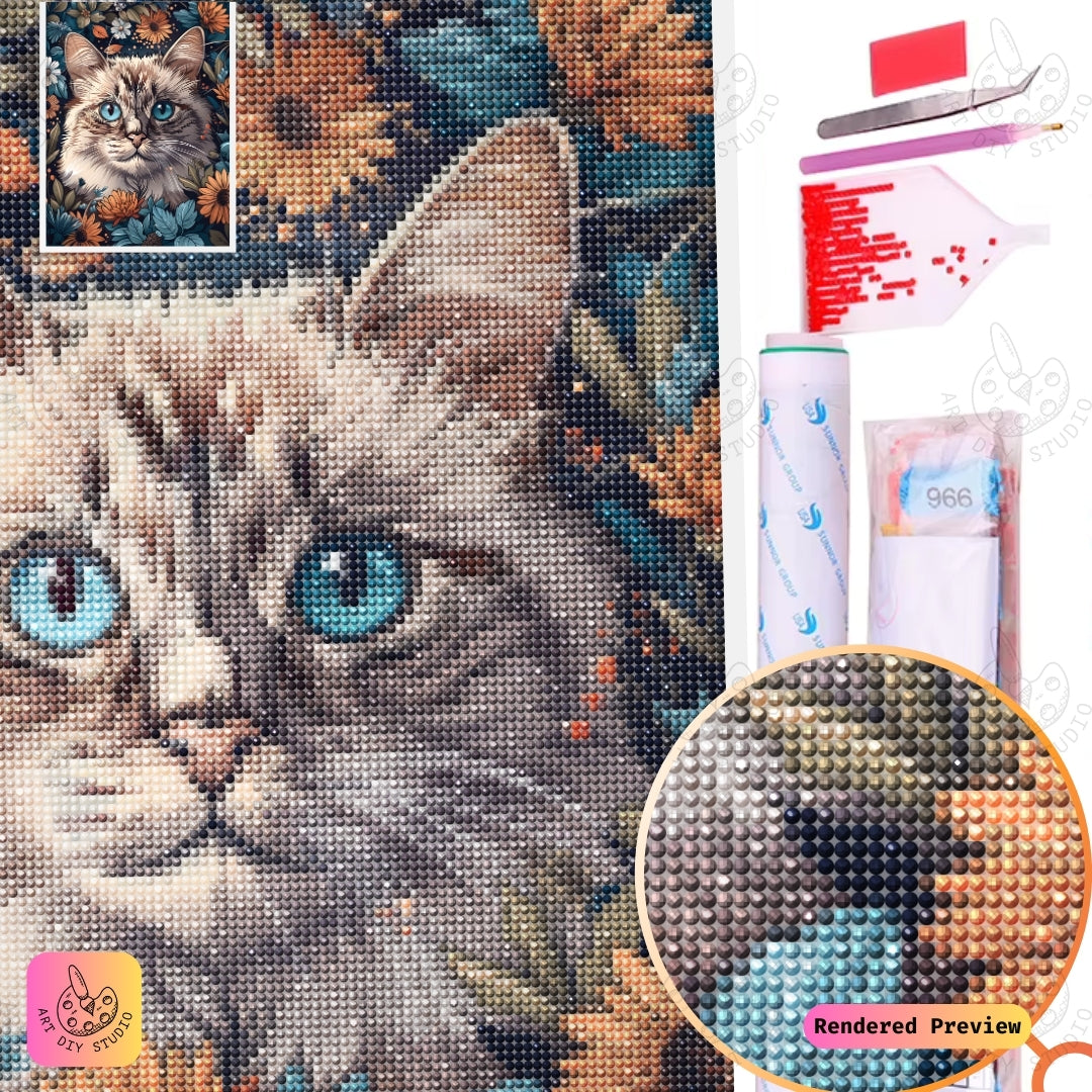 Artdiystudio Floral Feline Elegance Diy Diamond Painting Kit A Cozy Artistic Masterpiece 5
