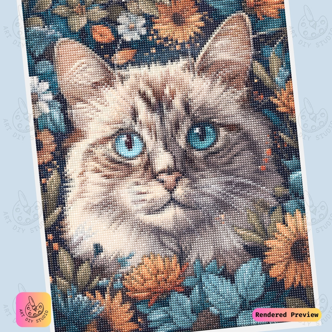 Artdiystudio Floral Feline Elegance Diy Diamond Painting Kit A Cozy Artistic Masterpiece 6