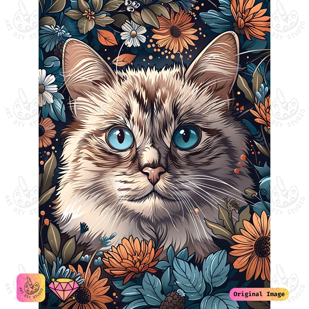 Artdiystudio Floral Feline Elegance Diy Diamond Painting Kit A Cozy Artistic Masterpiece