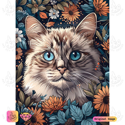 Artdiystudio Floral Feline Elegance Diy Diamond Painting Kit A Cozy Artistic Masterpiece